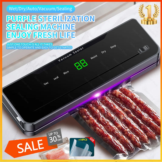Electric Vacuum Sealer Dry/Wet Food Sealed Packaging Built-In Cutter Knife Kitchen Food Storage Seal Touch Key With 10pcs Bags