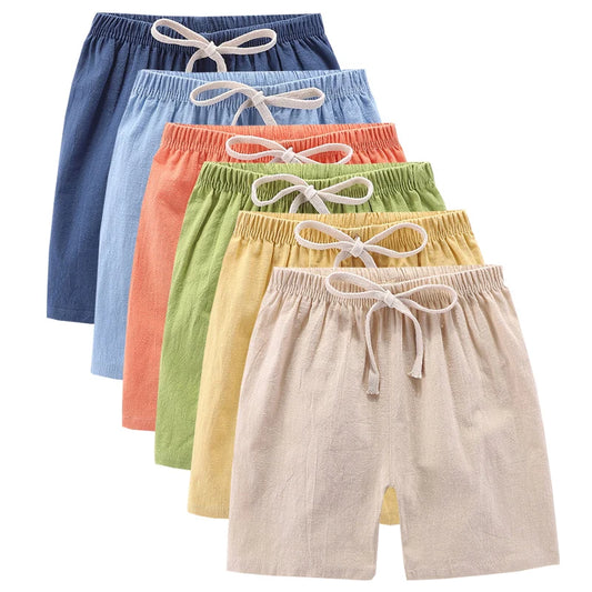 1pcs Cotton Linen Summer Kids Shorts Girl Solid Color Short Baby Casual Pant Children Short Pant Boy Sport Clothing Outwear