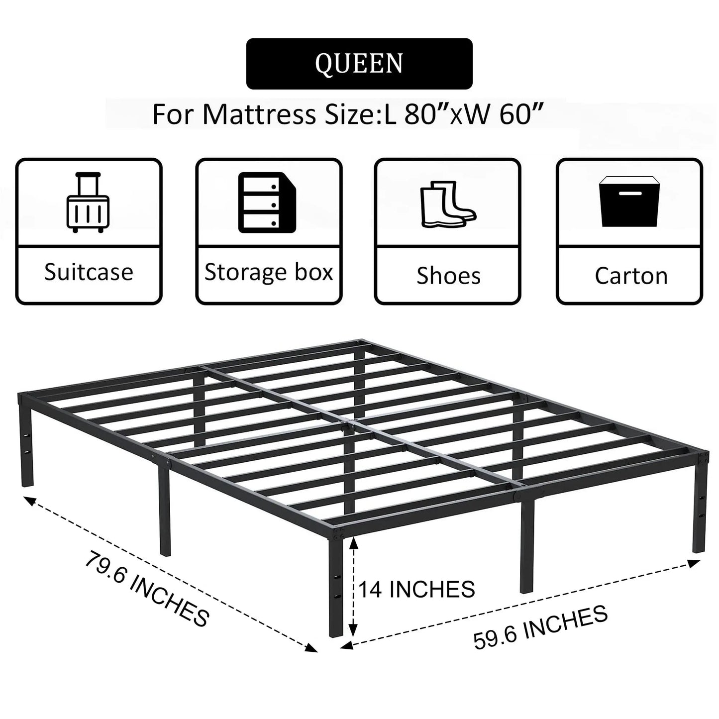 14 Inch Metal Bed Frame - Single Black Basic Steel Slats Platform, Easy Assembly Heavy Duty Noise Free Bedframes, No Box Spring