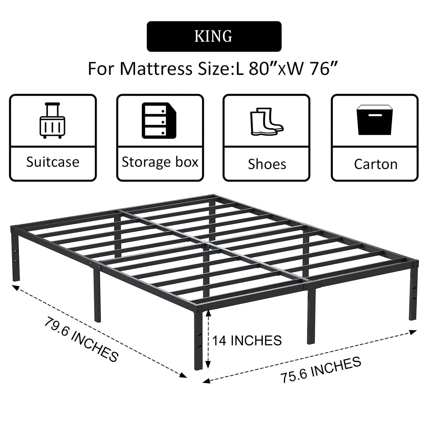 14 Inch Metal Bed Frame - Single Black Basic Steel Slats Platform, Easy Assembly Heavy Duty Noise Free Bedframes, No Box Spring