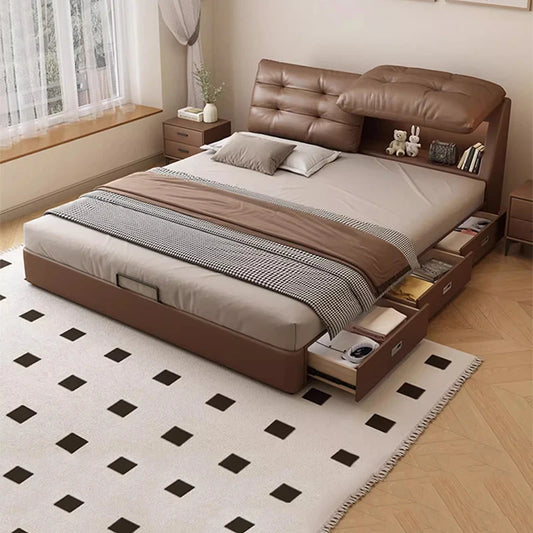 Bedroom Queen Massage Bed Double Modern Luxury Storage Floor Wooden Bed Safe Modern Furniture