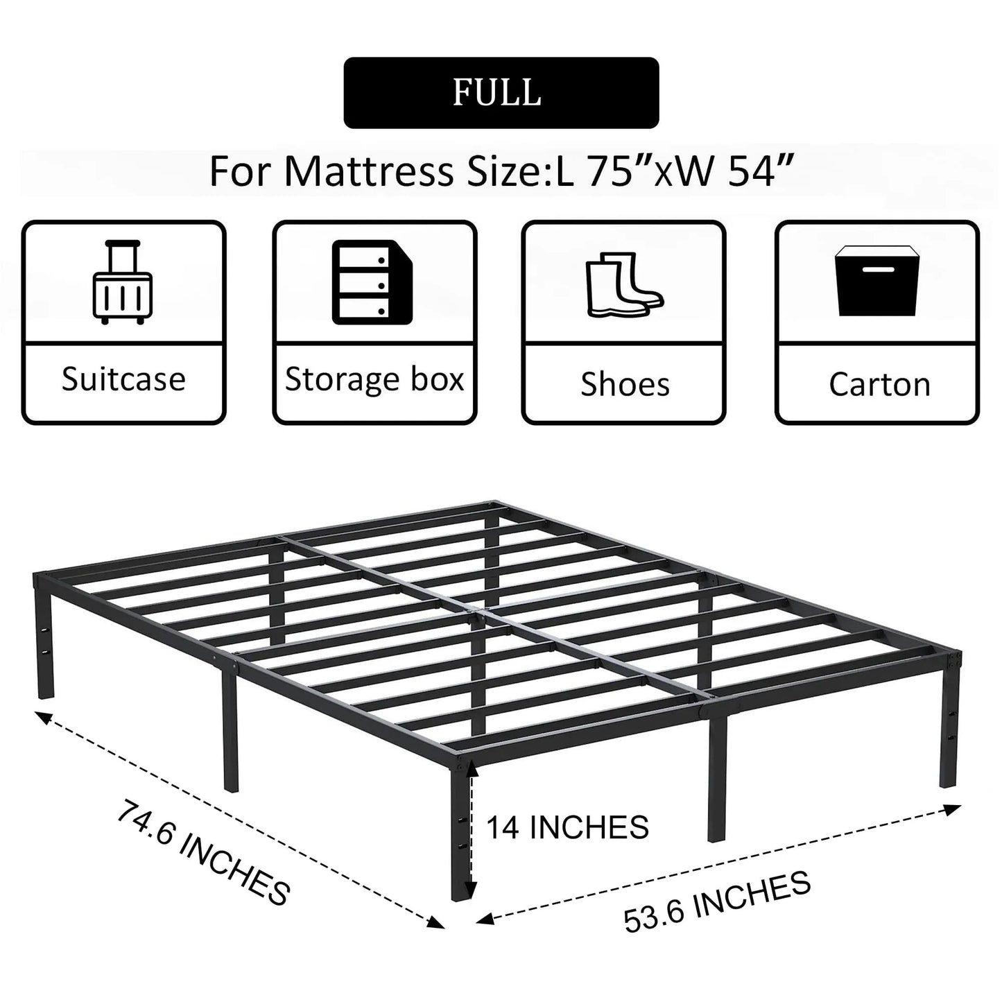 14 Inch Metal Bed Frame - Single Black Basic Steel Slats Platform, Easy Assembly Heavy Duty Noise Free Bedframes, No Box Spring