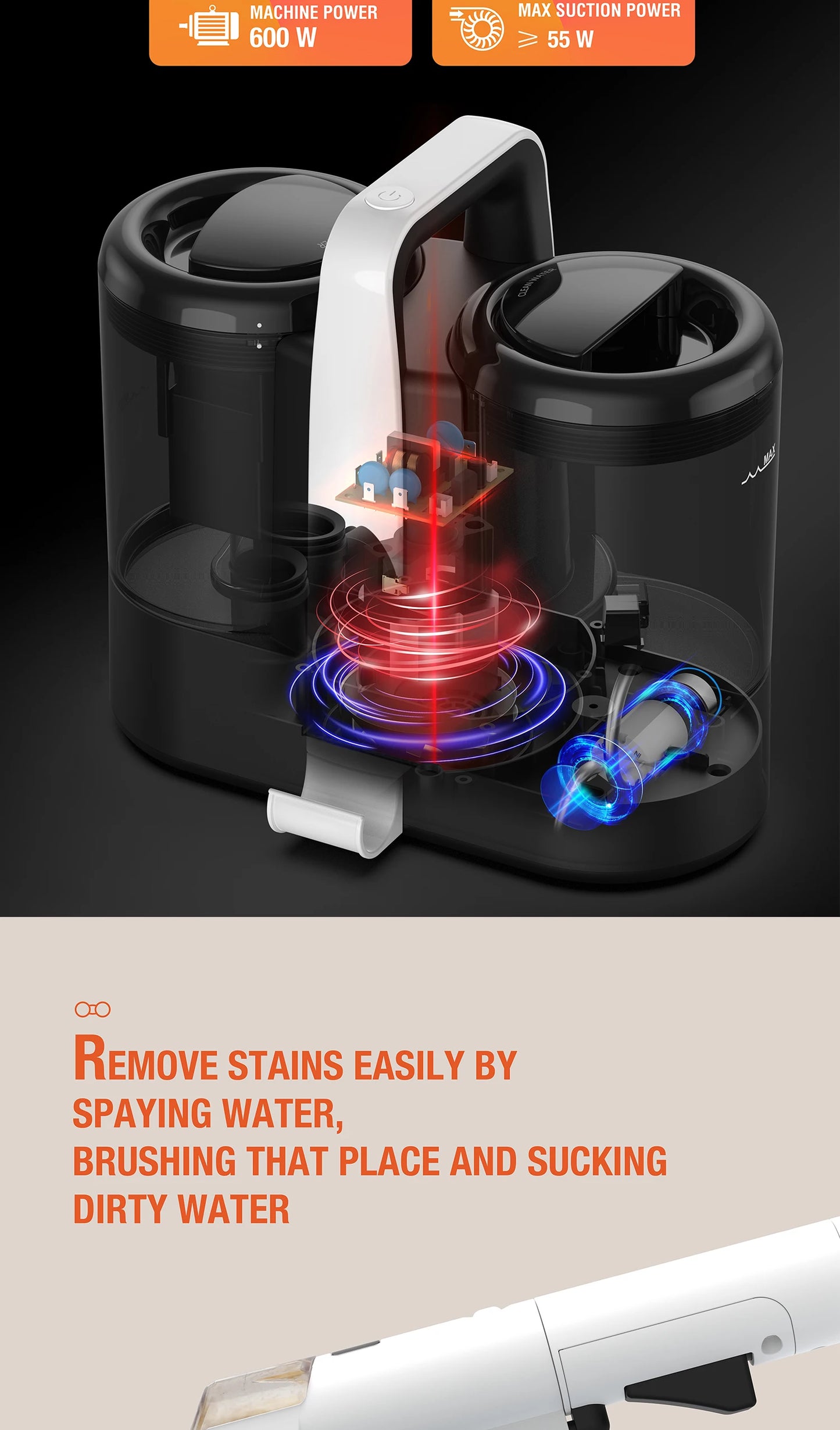 ROBOEVO Spot Cleaner 600/450W 15/11KPa Handheld Carpet Cleaner for Sofa Curtain Spray Suction Integrated Machine Clean Machine